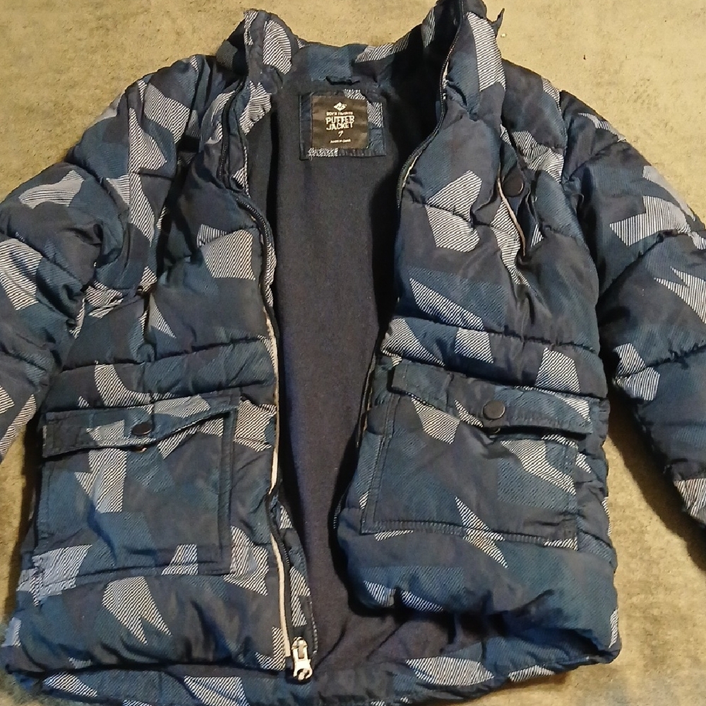 Next Blue Geometric Kids Puffer Jacket